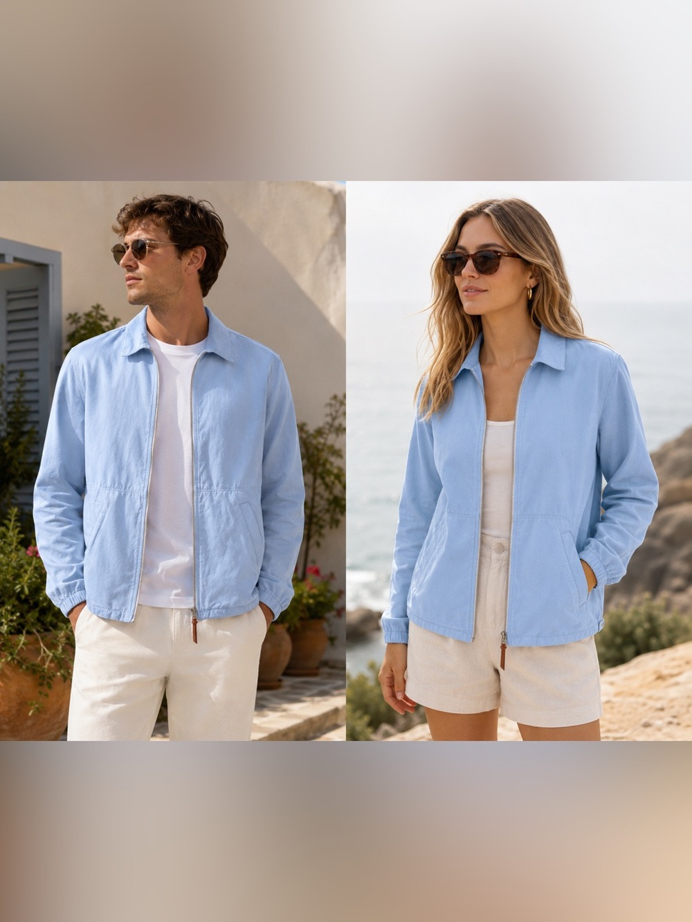 Albam Linen Blend Harrington Jacket Blue Size M Unisex